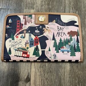 Spartina 449 Northern California Slim Bifold Snap Wallet Mermaid Button Map Art